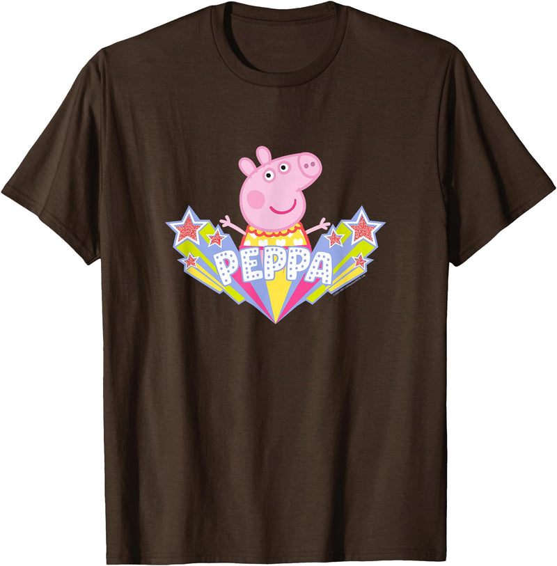 Peppa Pig Shooting Stars Cute Retro Logo T-Shirt - Brown
