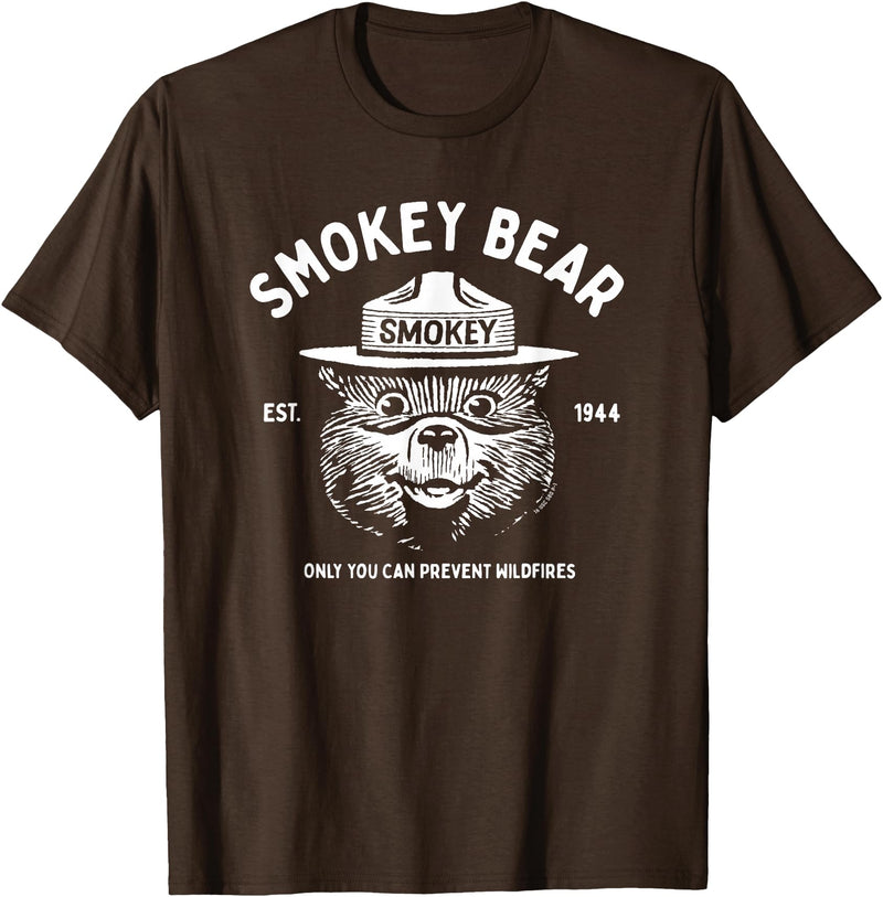 Giant Step Design Co. Vintage Smokey Bear Logo Only You Can Prevent Wildfires T-Shirt - Brown