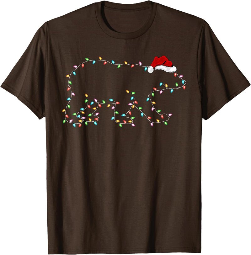 Xmas Lighting Polar Bear Christmas Gifts Polar Bear Xmas Lighting Santa Hat Polar Bear Christmas T-Shirt - Brown