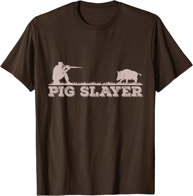 Hog Hunting Accessories For Men Funny Pig Slayer Funny Pig Hunting Hog Hunting T-Shirt - Brown
