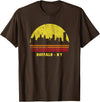 Wowsome! Vintage Retro Sunset Buffalo NY Skyline T-Shirt - Brown