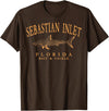 Sebastian Inlet Florida Fishing Souvenir Gifts Sebastian Inlet Florida Shark Retro Orange Art Fishing T-Shirt - Brown