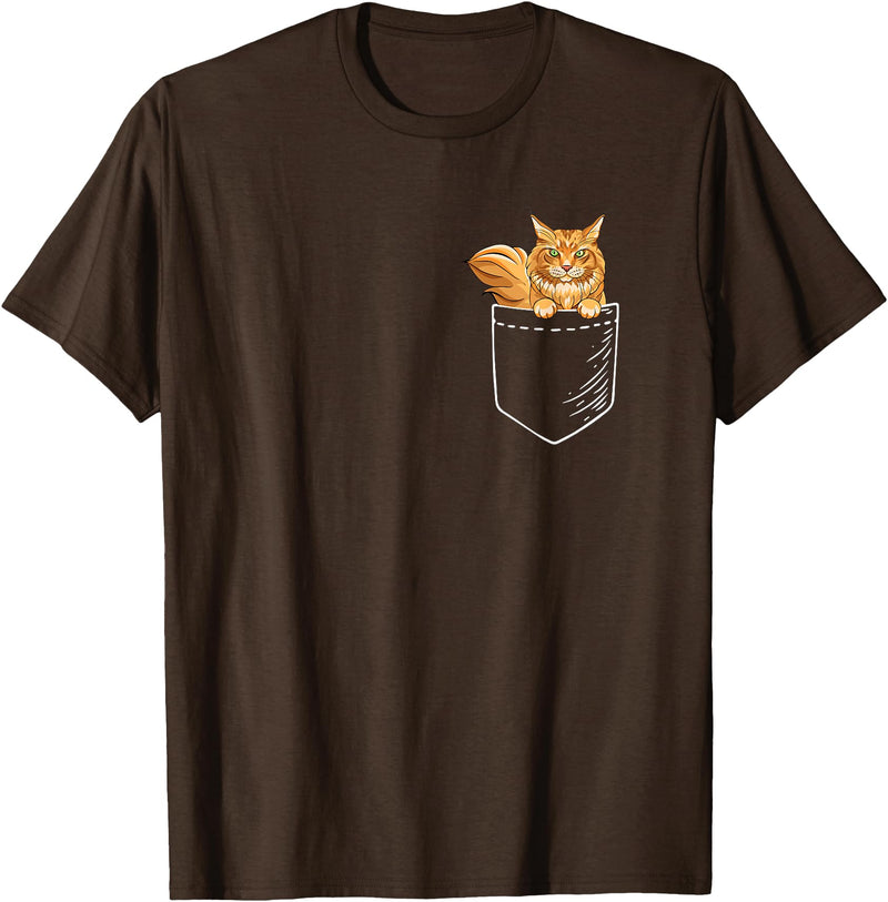 Cute Maine Coon Cat Mom Gifts T Shirts & Hoodies Funny Mens Womens Pocket Orange Maine Coon Cat Lover Owner T-Shirt - Brown