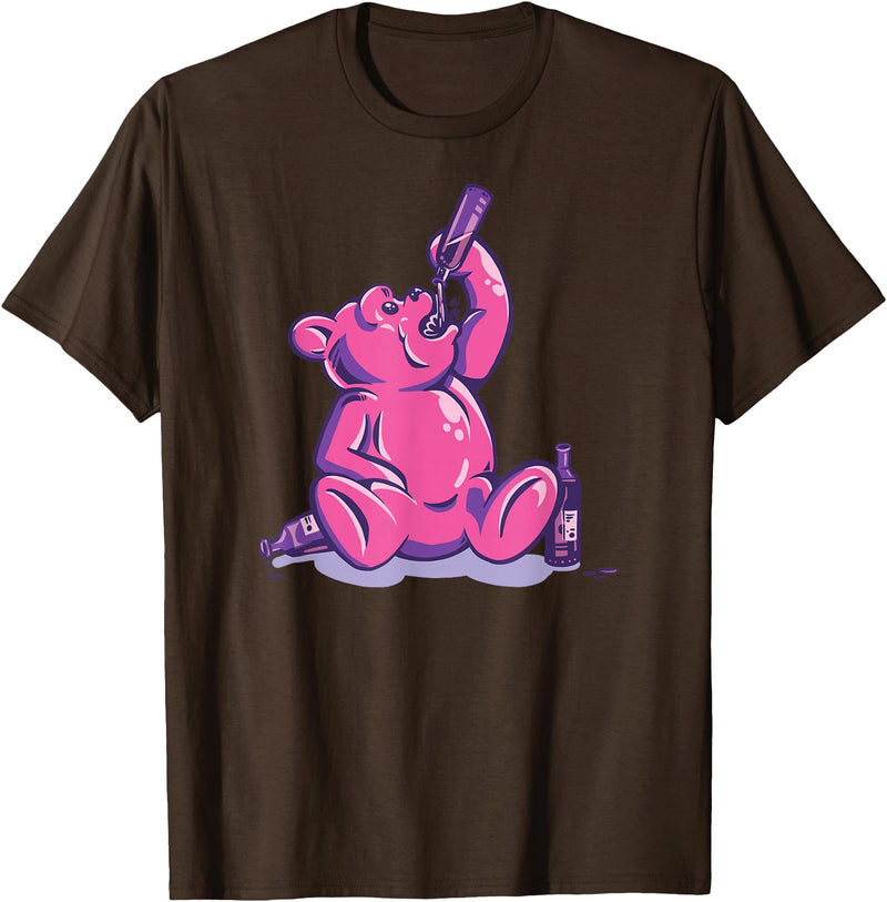 Drunk Gummy Bear - Funny Drinking Illustration Humor Alcohol T-Shirt - Brown