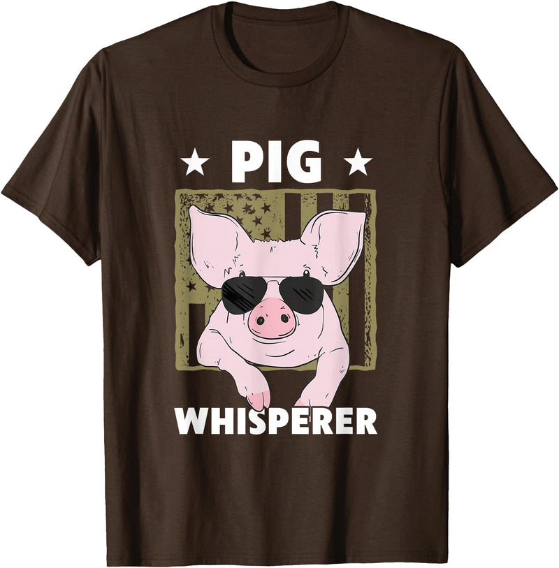 Funny Hog Design Pig Farmer Pig Whisperer Funny Pig Design Hog Farmer T-Shirt - Brown