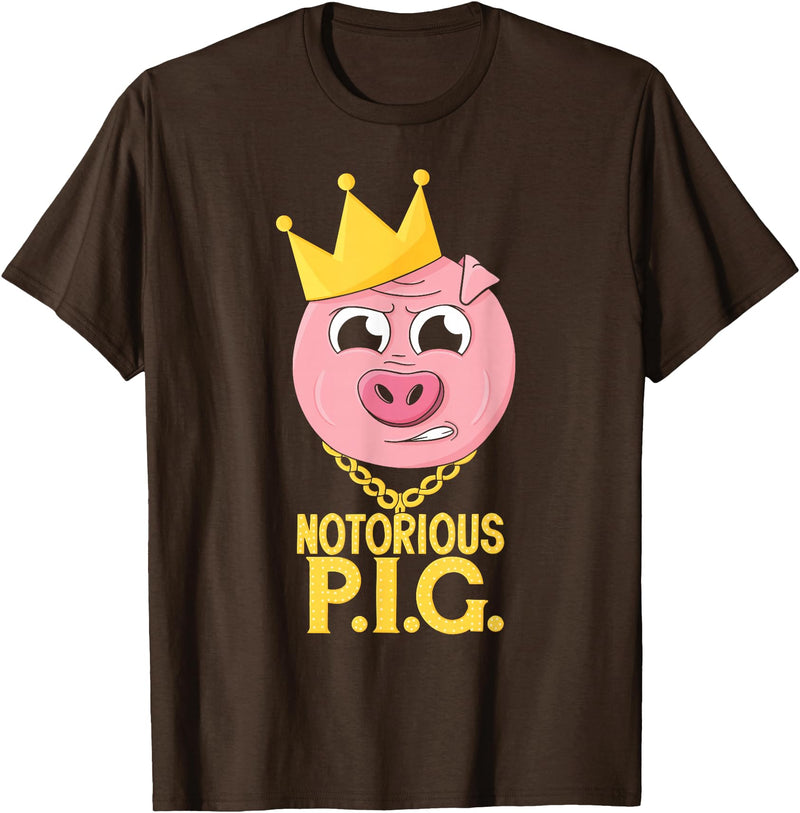 Hip Hop Animal Apparel Hip Hop Notorious PIG Farm Pun Old School Rap T-Shirt - Brown