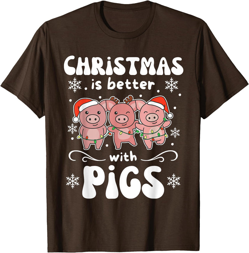 Funny Animals For Kawaii Christmas Christmas Is Better With A Pig Sweet Pig T-Shirt - Brown