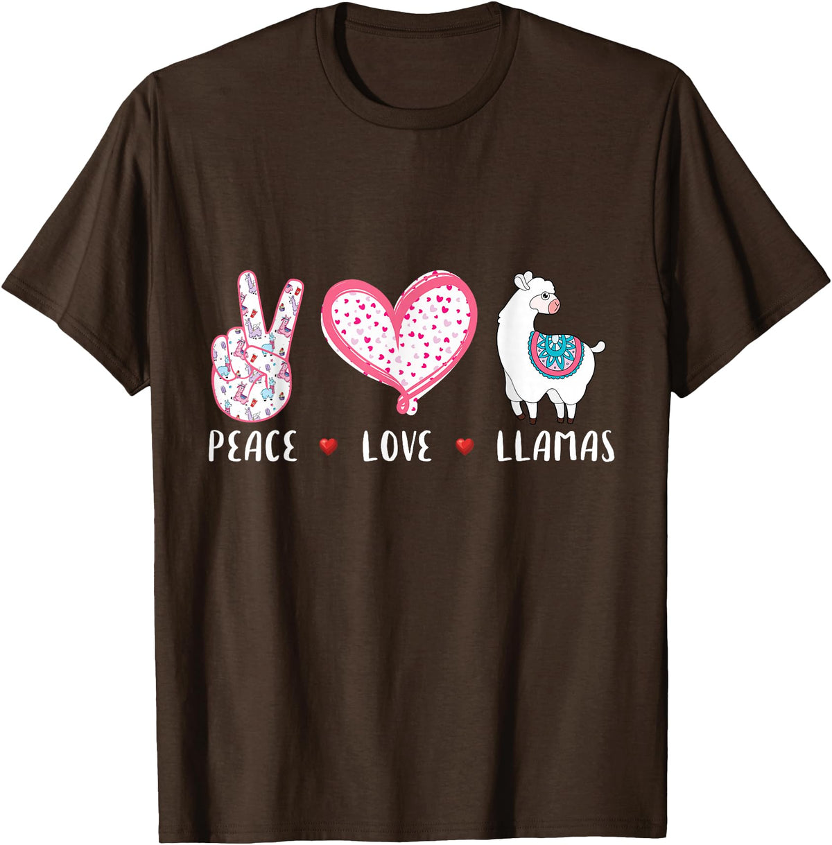 Peace Love llama Lovers Designs Co. Peace Love Llamas Gift for Girls Boys Kids Women Men Llama T-Shirt - Brown