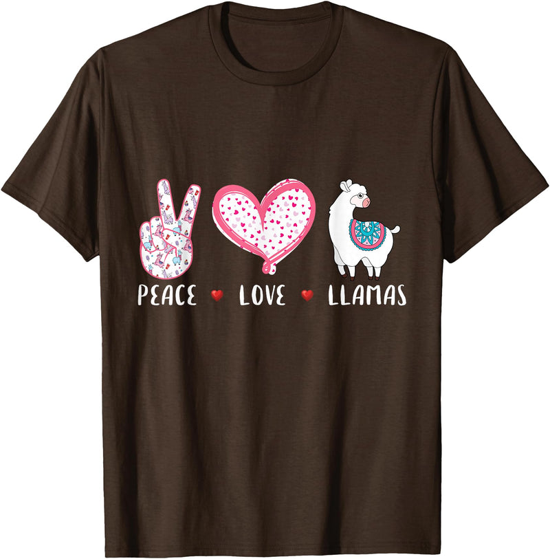 Peace Love llama Lovers Designs Co. Peace Love Llamas Gift for Girls Boys Kids Women Men Llama T-Shirt - Brown