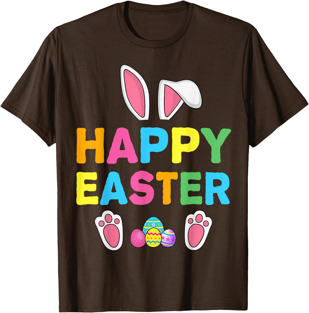 Happy Easter Bunny Rabbit Face Funny Easter Day Women Girls T-Shirt in Brown