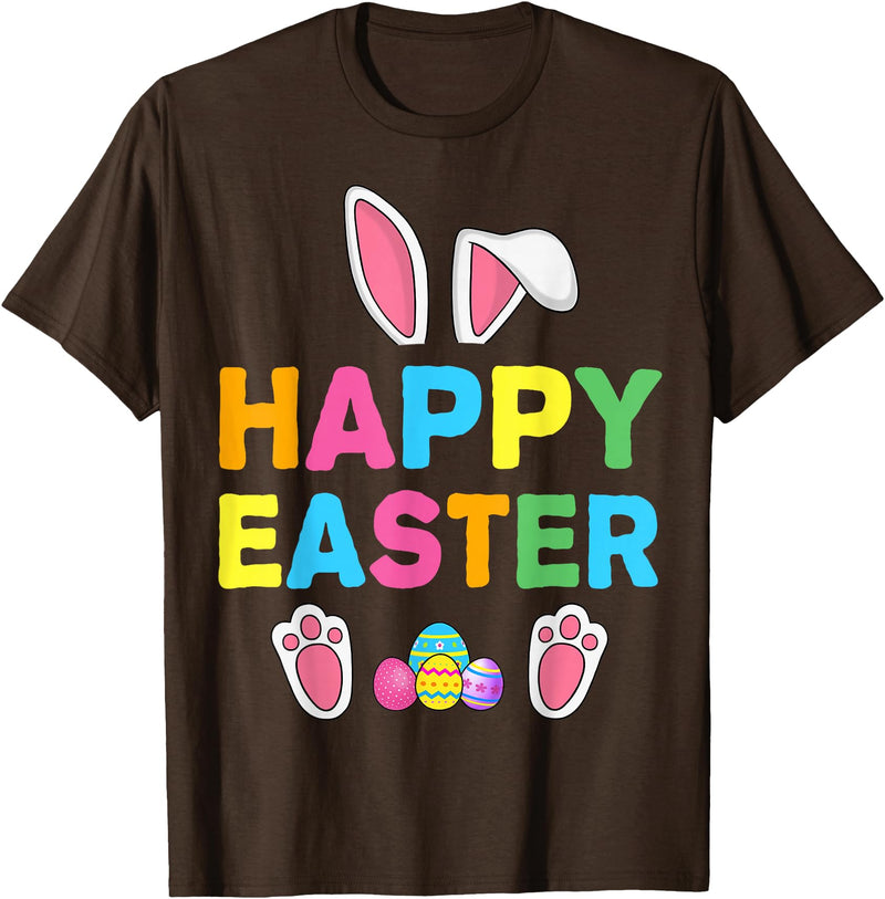 Happy Easter Bunny Rabbit Face Funny Easter Day Women Girls T-Shirt in Brown