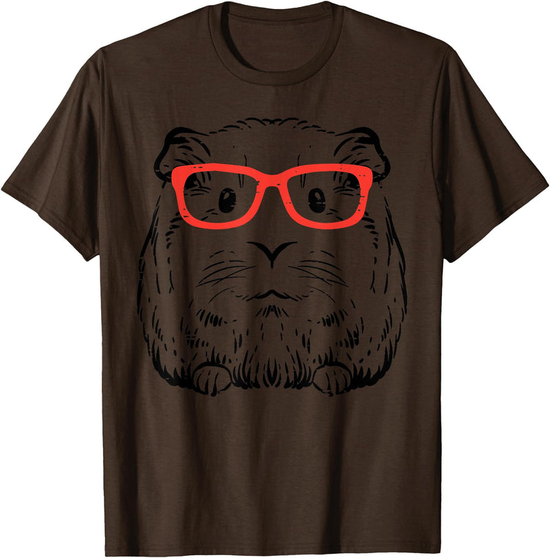 Guinea Pig Shirts For Men Women Kids Gift Guinea Pig Glasses Cute Hispter Cavy Nerd Pet Women Men Kids T-Shirt - Brown