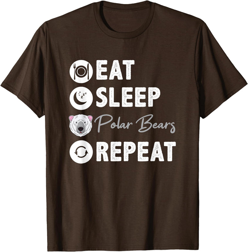 Hiking Lover Design Eat Sleep Polar Bears Repeat T-Shirt - Brown