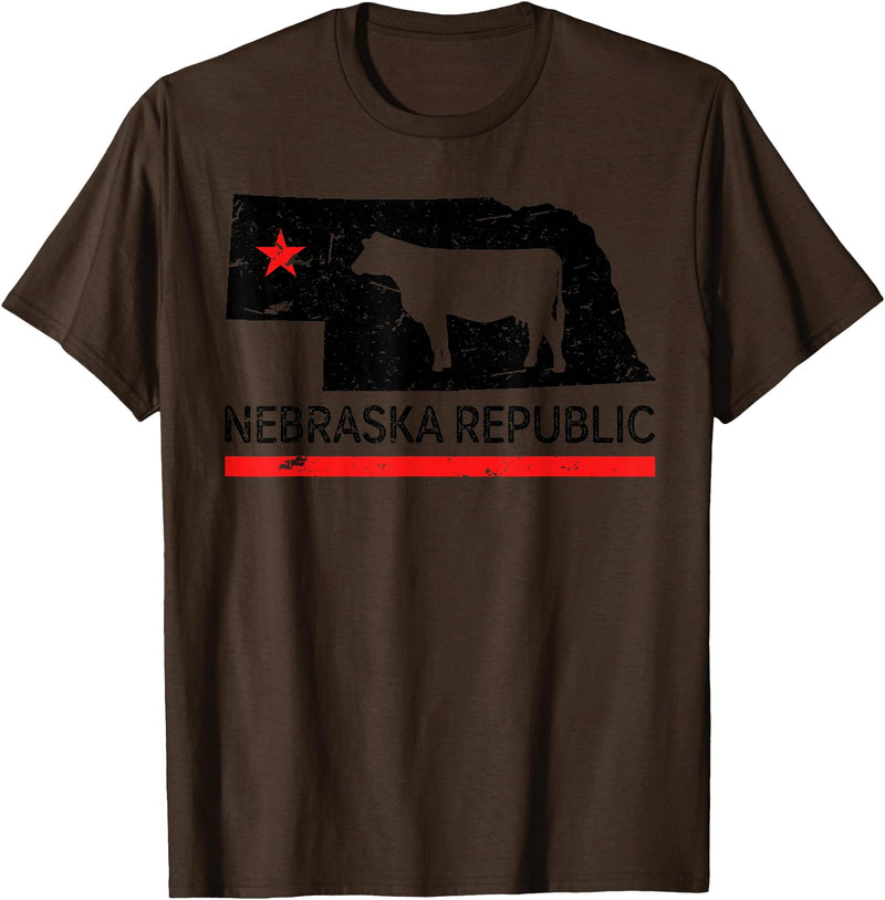 Treding T-Shirt Nebraska Republic T-Shirt Funny dairy Cow T-Shirt - Brown