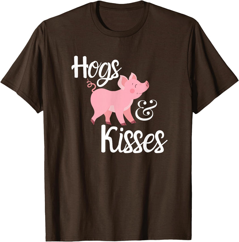 Hogs and Kisses Everyone loves Pigs Design Hogs and Kisses Cute Pig T-Shirt - Brown