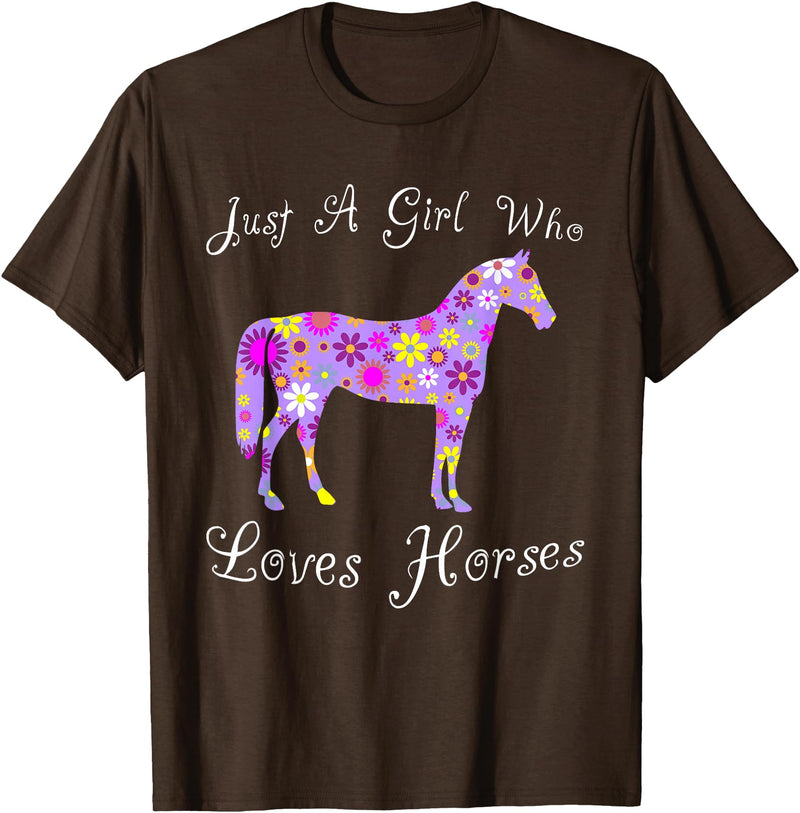 Cartba Horse Co. Fun Cute Just A Girl Who Loves Horses T-Shirt - Brown