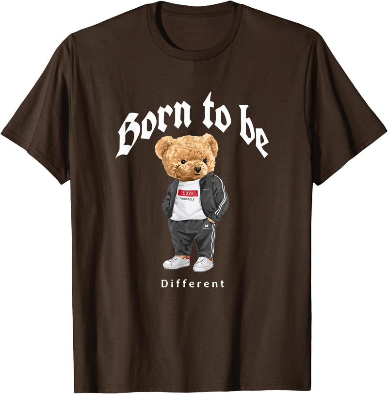 Bahaa's Tee Born To Be Different, Cool Teddy Bear Quotes Graphic Designs T-Shirt - Brown