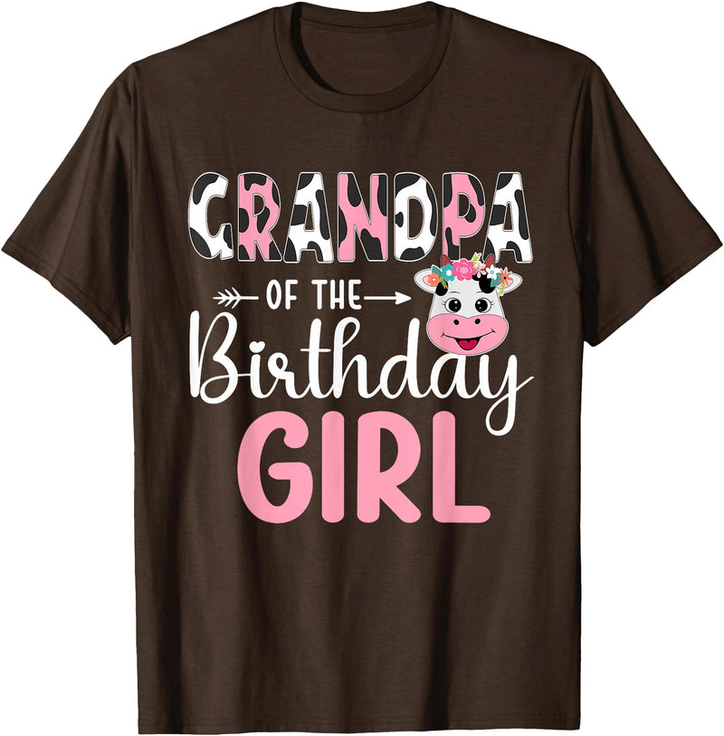 Cow Birthday Shirt For Family Men Women Cow Lover Grandpa Of The Birthday Girl Farm Cow 1 St Birthday Girl T-Shirt - Brown