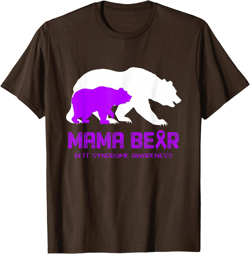 Rett Syndrome Awareness T-Shirt Mama Bear Rett Syndrome Awareness Shirt For Women Men T-Shirt - Brown