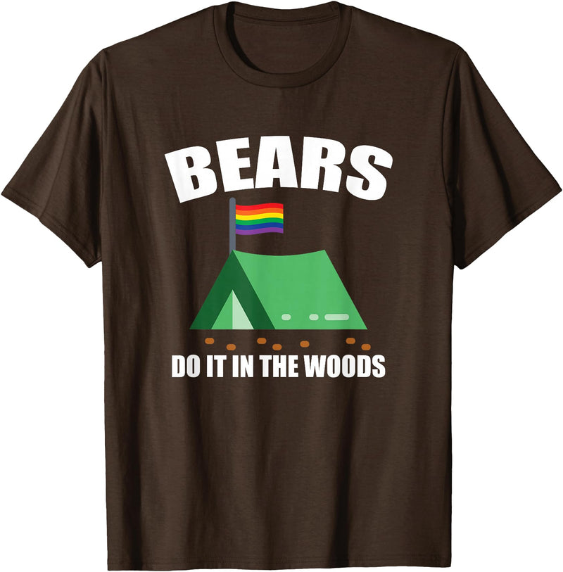 Gay Camping Bears LGBT Funny Gay Camping LGBT Pride Bears T-Shirt - Brown
