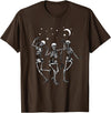 Skeleton Dancing Under The Moon Funny Happy Halloween T-Shirt - Brown