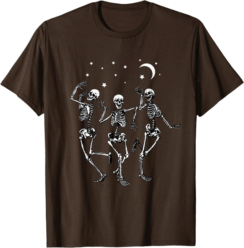 Skeleton Dancing Under The Moon Funny Happy Halloween T-Shirt - Brown