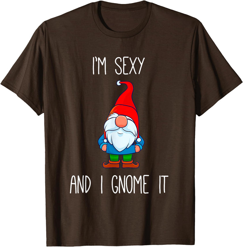 Garden Gnome Gift I'm Sexy and I Gnome It, Funny Garden Gnomes Gift Men Women T-Shirt - Brown