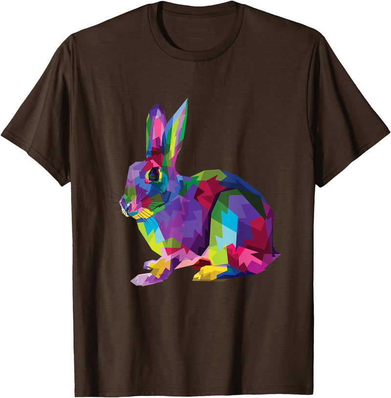 Cute Rainbow Color Bunny Vibrant Meadow Rabbit Tribute T-Shirt in Brown