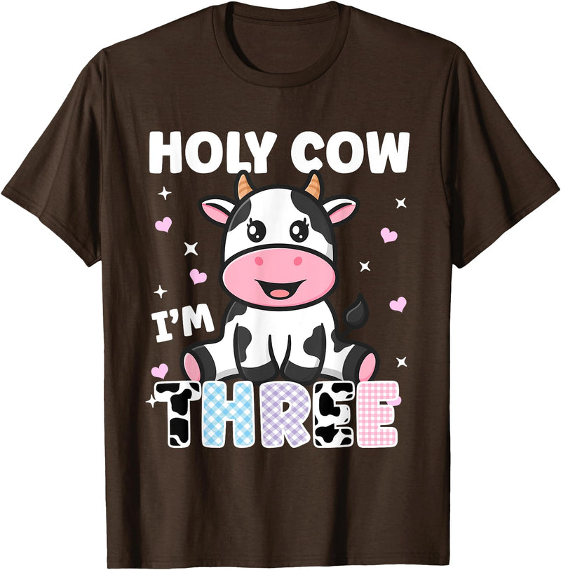 Holy Cow I'm Years Old Cow Birthday by Zynx Holy Cow I'm Three Years Old Cute Cow 3rd Birthday Party T-Shirt - Brown