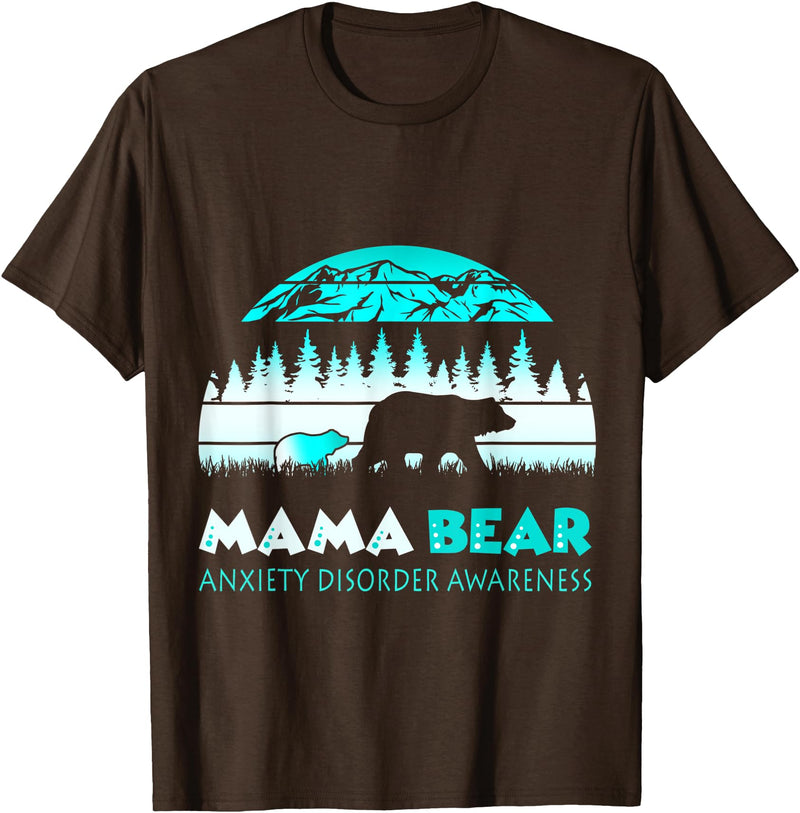 Mama Bear Retro Anxiety Disorder Awareness T-Shirt - Brown