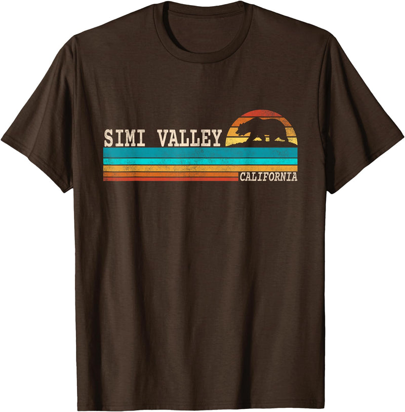 California Republic US State Bear Flag Sunset Simi Valley California State Bear Retro Sunset T-Shirt - Brown