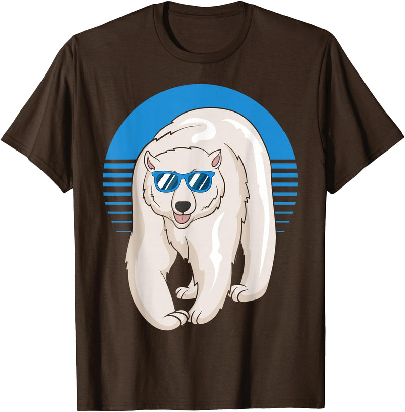 Climate Change Animal Polar Bears Gifts Arctic Animal Lovers Cool Sunglasses Retro Polar Bear T-Shirt - Brown