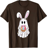 Cute Ghost Bunny Ghost Rabbit Easter Day Rabbit Lover T-Shirt in Brown