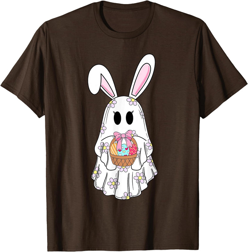 Cute Ghost Bunny Ghost Rabbit Easter Day Rabbit Lover T-Shirt in Brown
