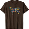 Cow Floral Silhouette Cattle Farm Lover Floral Cow Silhouette Womens Girls Cow Farm Animal T-Shirt - Brown