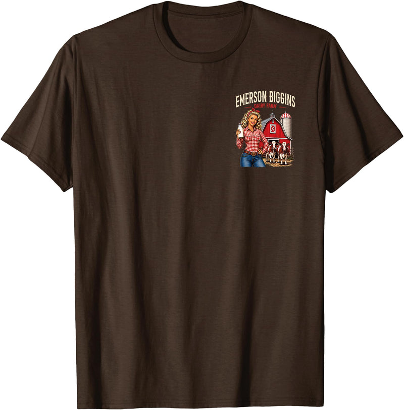 Funny Dairy Farm Milk Cow Humor Inappropriate Funny Adult Humor Emerson Biggins Innuendo Gag Gifts 2-Sided T-Shirt - Brown
