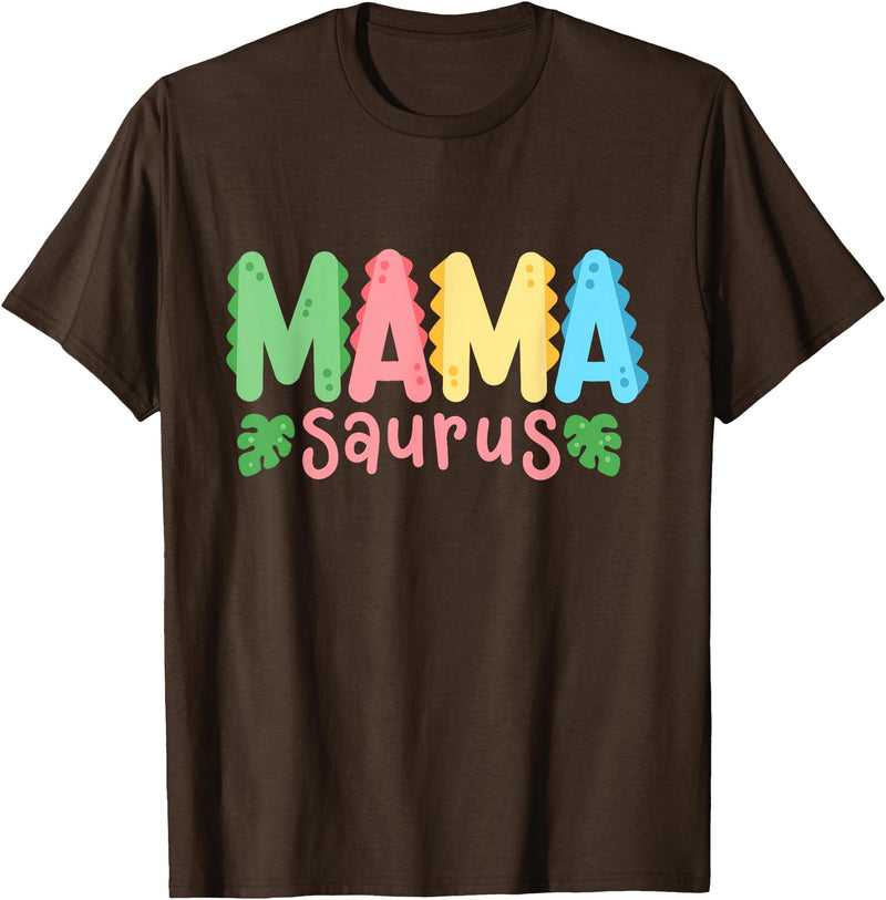 Kids Dinosaur Birthday Party Squad Outfit Mama Saurus Children's Dinosaur Birthday Party Family Matching T-Shirt - Brown
