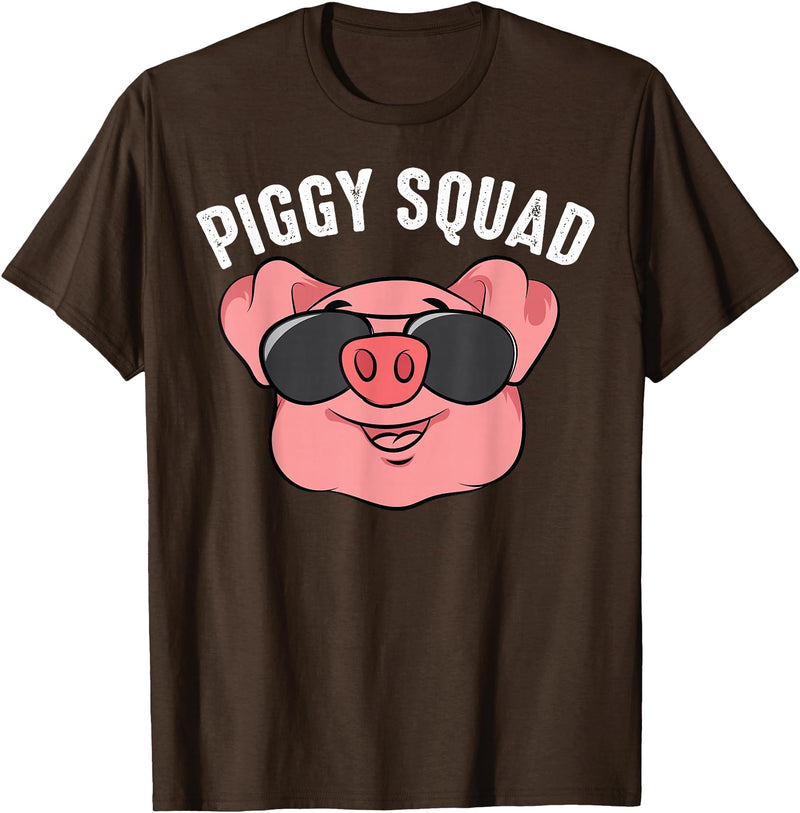 Cool Lucky Swine Fans Party Girl Boy Pork Team Art Piggy Squad | Cute Pig Farmer Animal Lovers Funny Farm Gift T-Shirt - Brown