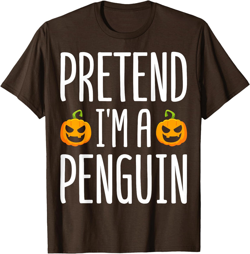 Penguin Halloween Gifts Co. Pretend I’m A Penguin Pumpkin Halloween Costume T-Shirt - Brown