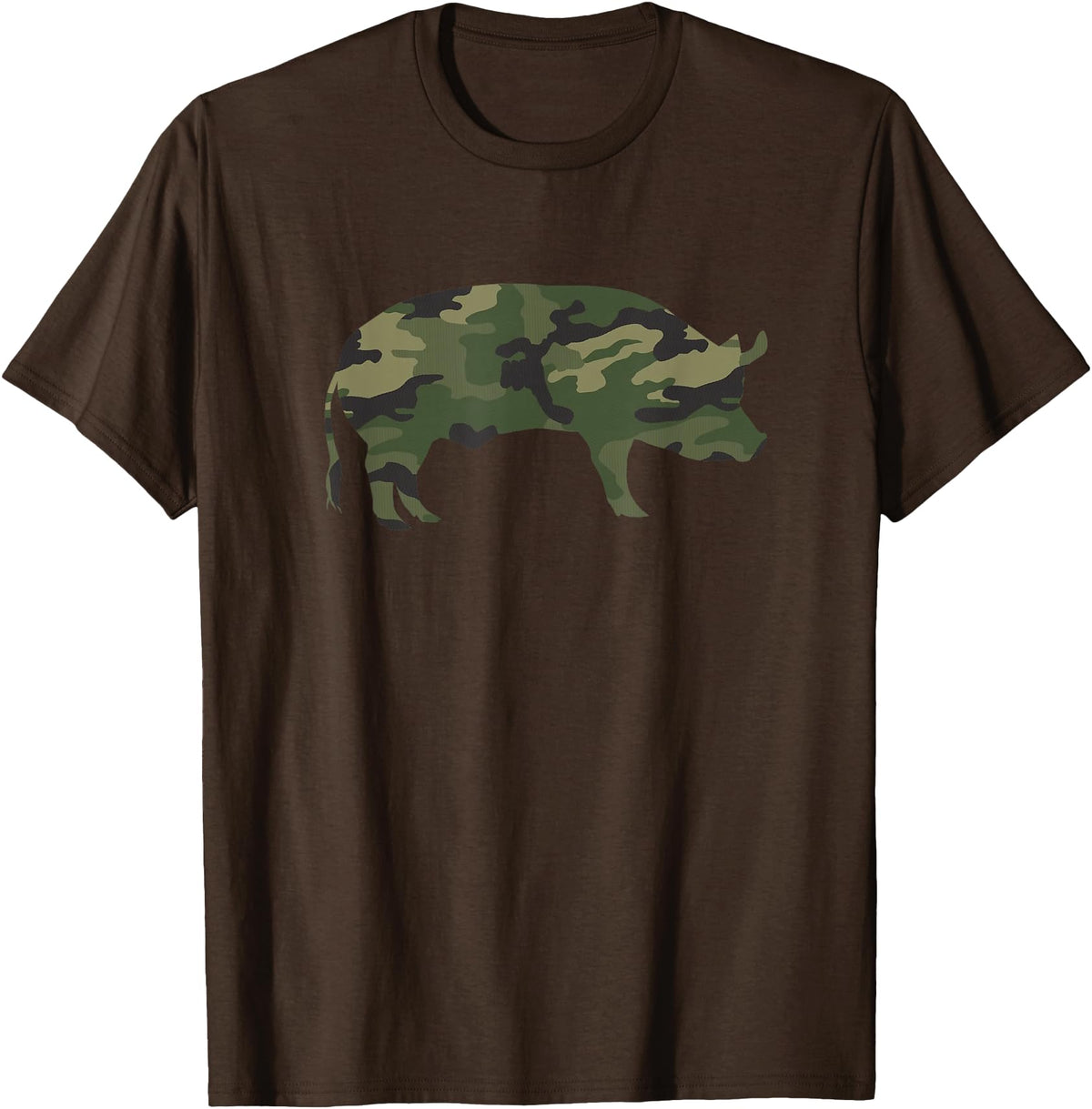 Pig Humor Co. Camo Pig Funny Camouflage Pattern Pig Army Military Colours T-Shirt - Brown