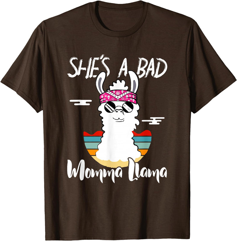 Shes a Bad Momma Llama - Mama Mom - DressedForDuty She's a Bad Momma Llama - Mama Funny - Vintage Mom Gift T-Shirt - Brown