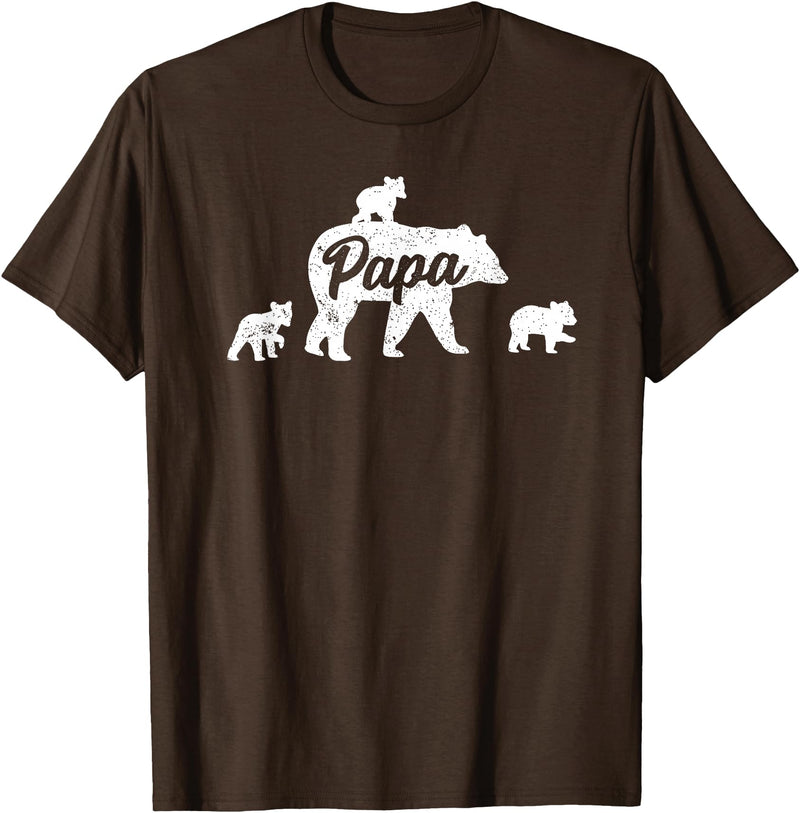 Matching Bear Family Shirt Apparel Vintage Papa Bear 3 Cubs Father's Day T-Shirt - Brown