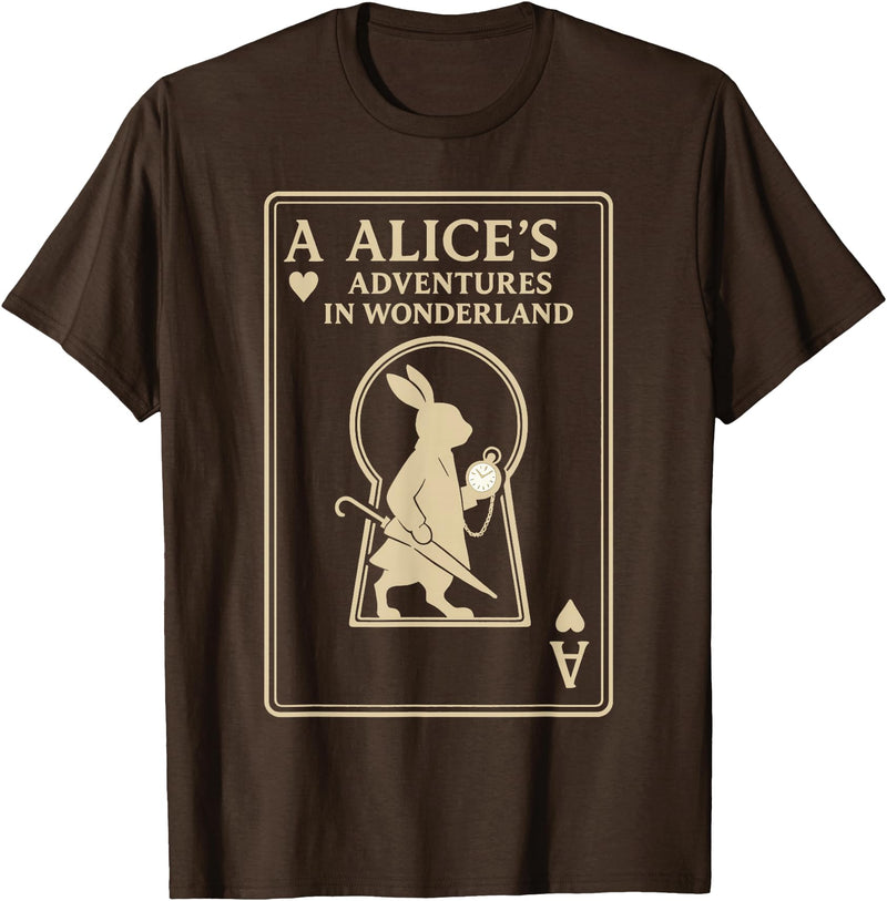 White Rabbit Playing Card Ace Alice in Wonderland Vintage T-Shirt in Brown