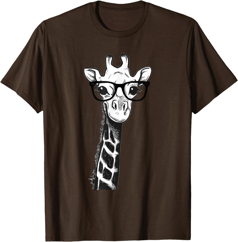 Giraffe with Glasses Zoo Animal Giraffe with Glasses for Zoo Animal Lovers T-Shirt - Brown