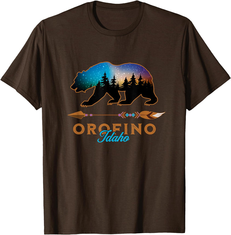 KAEDAM Graphic Art: Orofino Idaho Gifts Orofino Idaho Bear Starry Night Sky Forest Novelty Souvenir T-Shirt - Brown