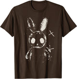 Creepy Cute Bunny Rabbit Alt Goth Grunge Horror Aesthetic T-Shirt in Brown