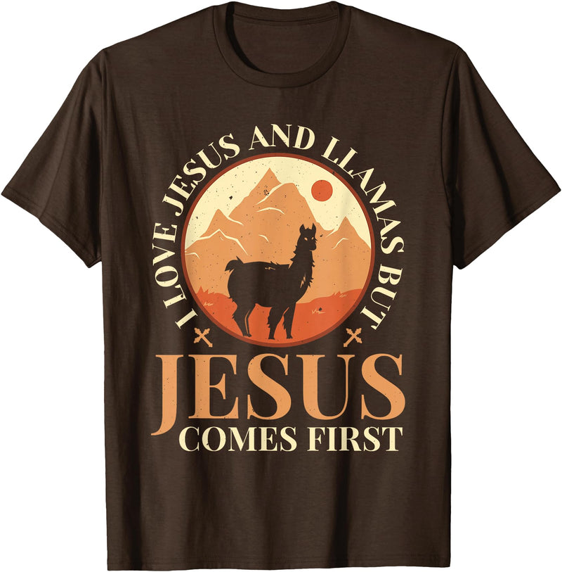 Funny Llamas Saying Protestant Bible Christ God Llamas Lover Christian Religion Faith Jesus Catholic T-Shirt - Brown