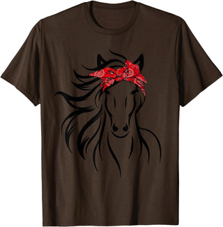 Horse Bandana Tee For Women Girls Tee Horse Bandana Tee for Horseback Riding Horse Lover T-Shirt - Brown