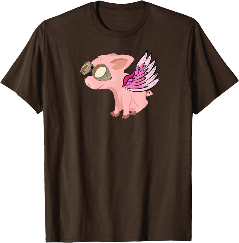 RWS235 When Pigs Fly, Flying Pig T-shirt T-Shirt - Brown