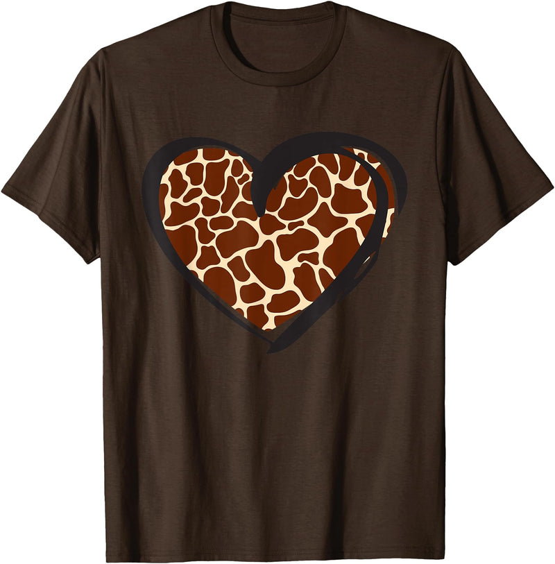 Giraffe Pattern Graphic Apparel Heart Giraffe Print for Giraffe Lover T-Shirt - Brown